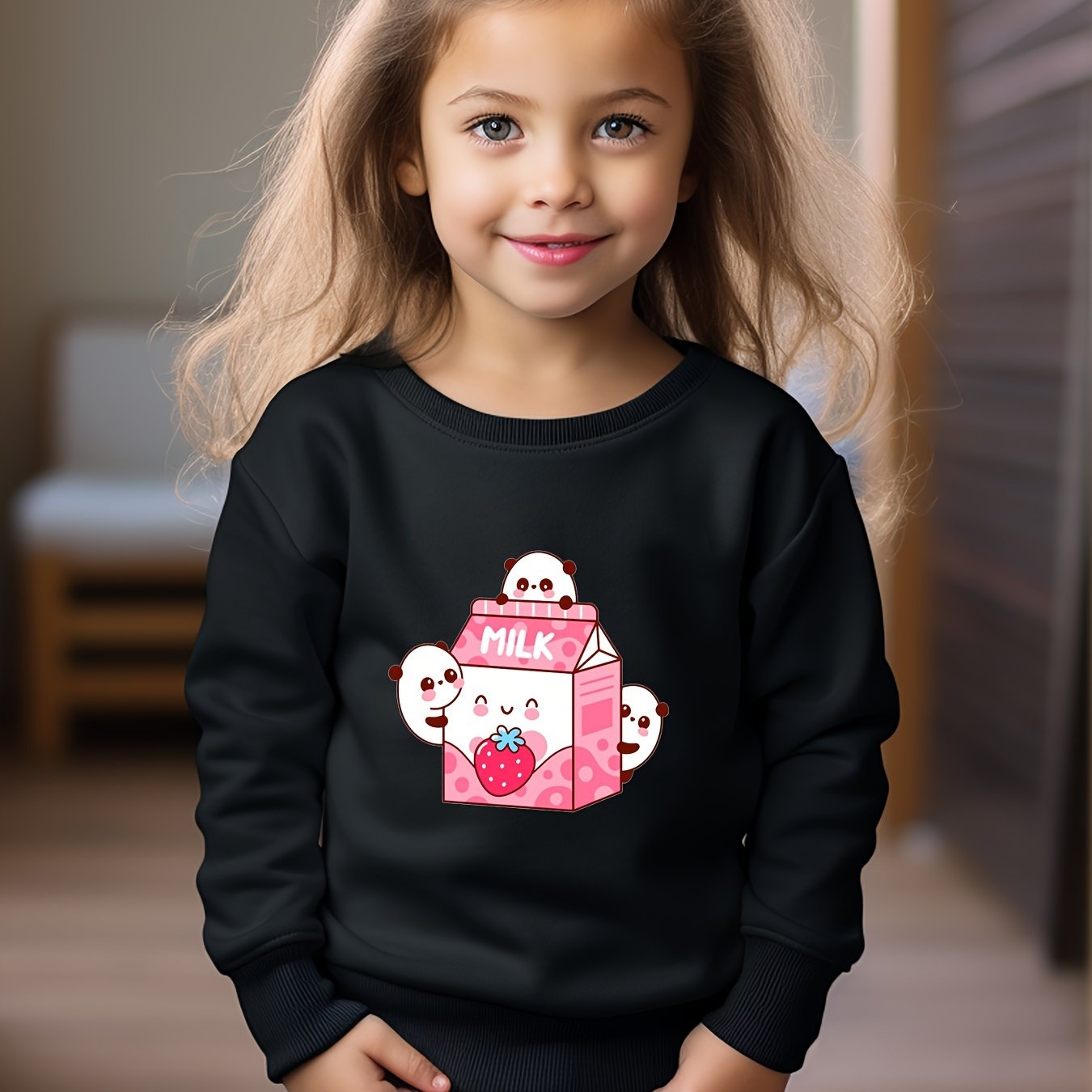 OERYUI Milk Panda Graphic Sweatshirt Comfy Pullover Kids Clothes