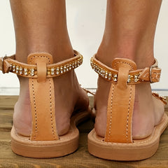 Women's Rhinestone Flower Decor Sandals Buckle Strap Flat Summer Shoes