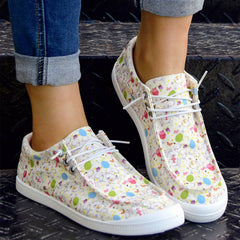 Women's Cartoon Print Lace-up Canvas Boat Shoes