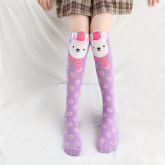 Girl's Bowknot Animal Pattern Knee High Socks