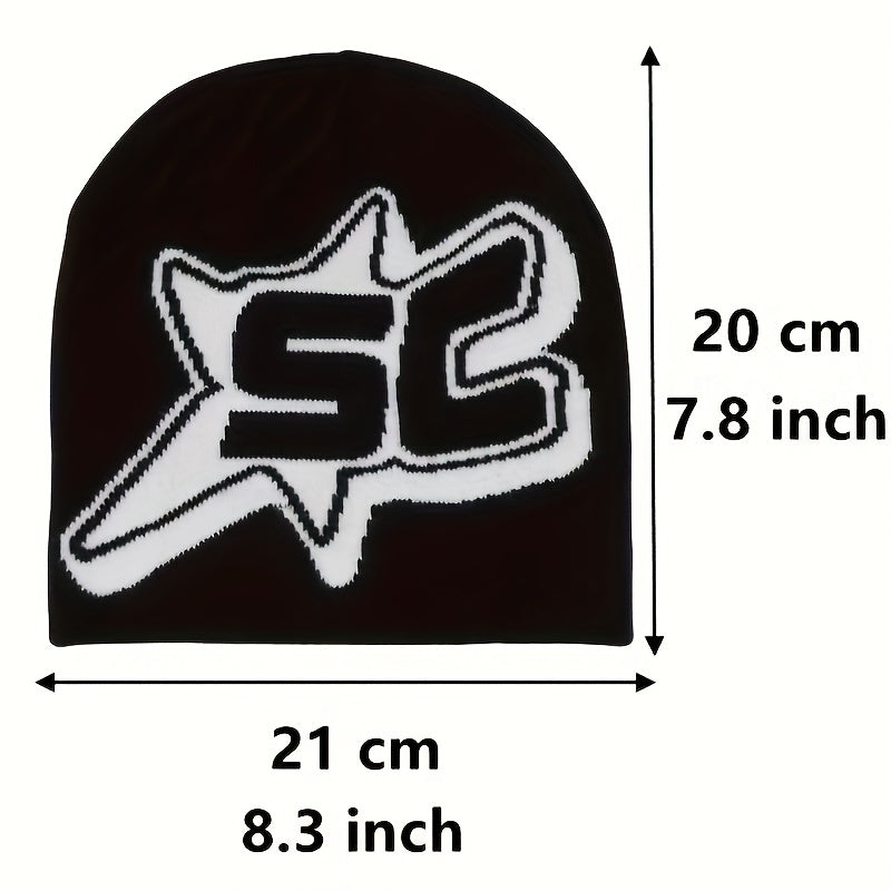 Y2K Hip Hop Knit Beanie Letter Jacquard Unisex Warm Hat Cap