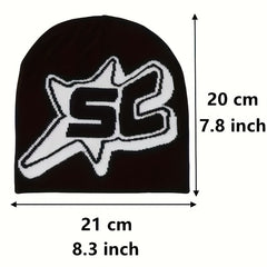 Y2K Hip Hop Knit Beanie Letter Jacquard Unisex Warm Hat Cap