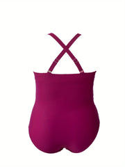 Solid V Neck One Piece Bathing Suit