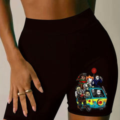 Plus Cartoon Figure & Letter Print Skinny Shorts