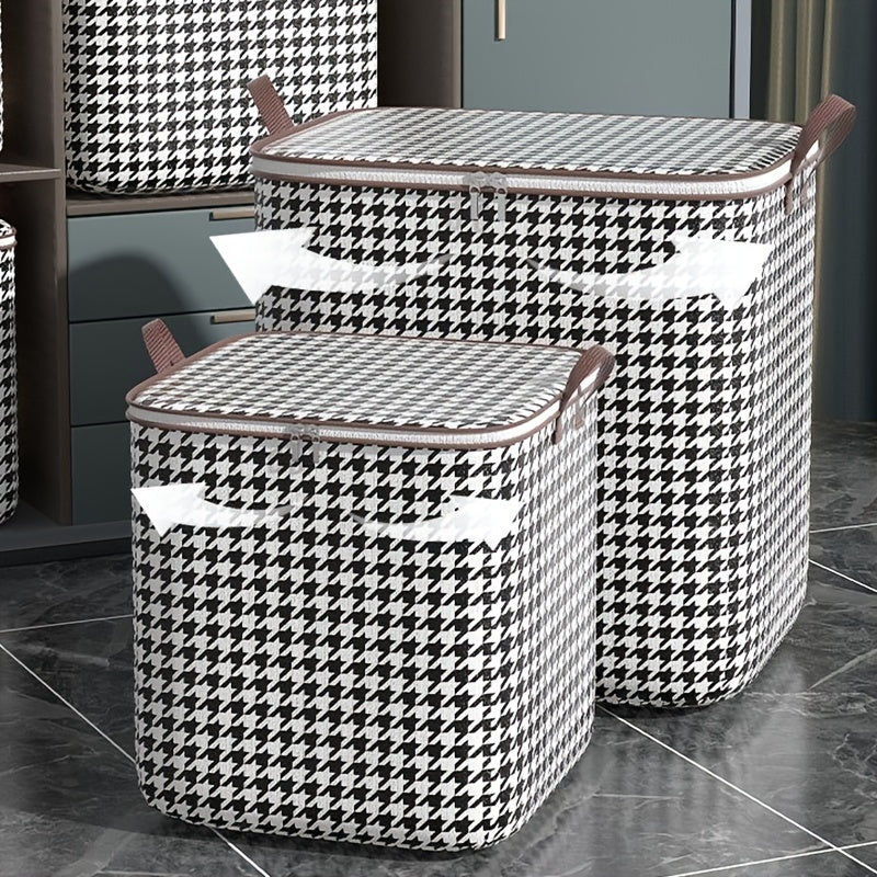 Large Capacity Storage Bag Houndstooth Patten Zipper Organizer