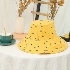 Stars Print Reversible Buckle Hat Wide Brim Solid Causal Sun Hat
