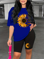 Flower & Butterfly Lounge Set Short Sleeve Top & Cozy Shorts