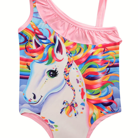Unicorn Swimsuit Ruffle One Shoulder Tankini