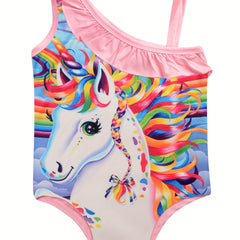 Unicorn Swimsuit Ruffle One Shoulder Tankini