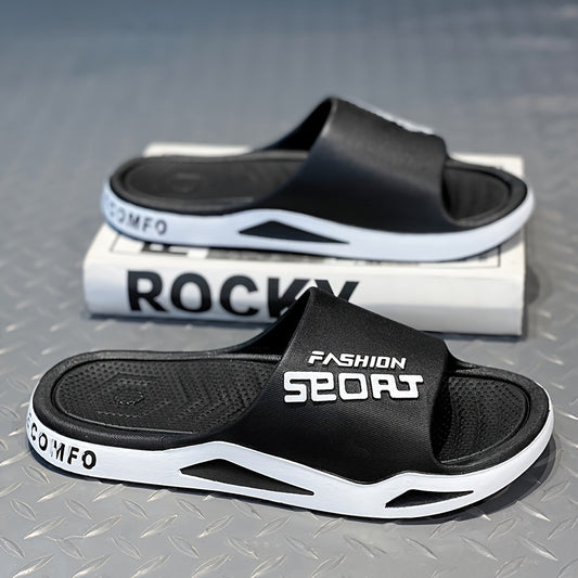 Men's Alphabet Print Open Toe Beach Slides Slip On Shoes