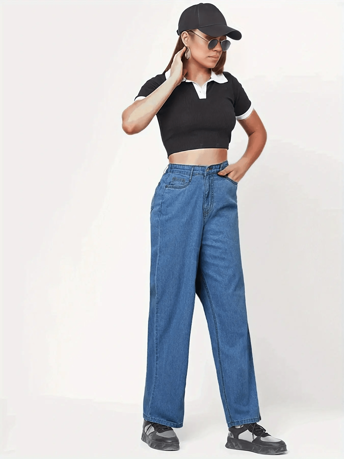 Wide Leg Straight Jeans Loose Fit Denim Pants Women's Clothing