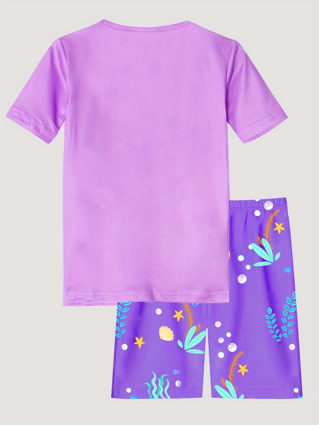 Girls Mermaid Print T Shirt & Shorts 2 Piece Set