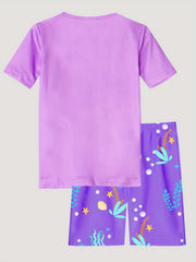 Girls Mermaid Print T Shirt & Shorts 2 Piece Set