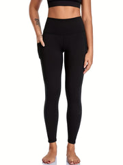 Solid Sports Leggings With Pocket High Stretch Yoga Workout Tight Pants