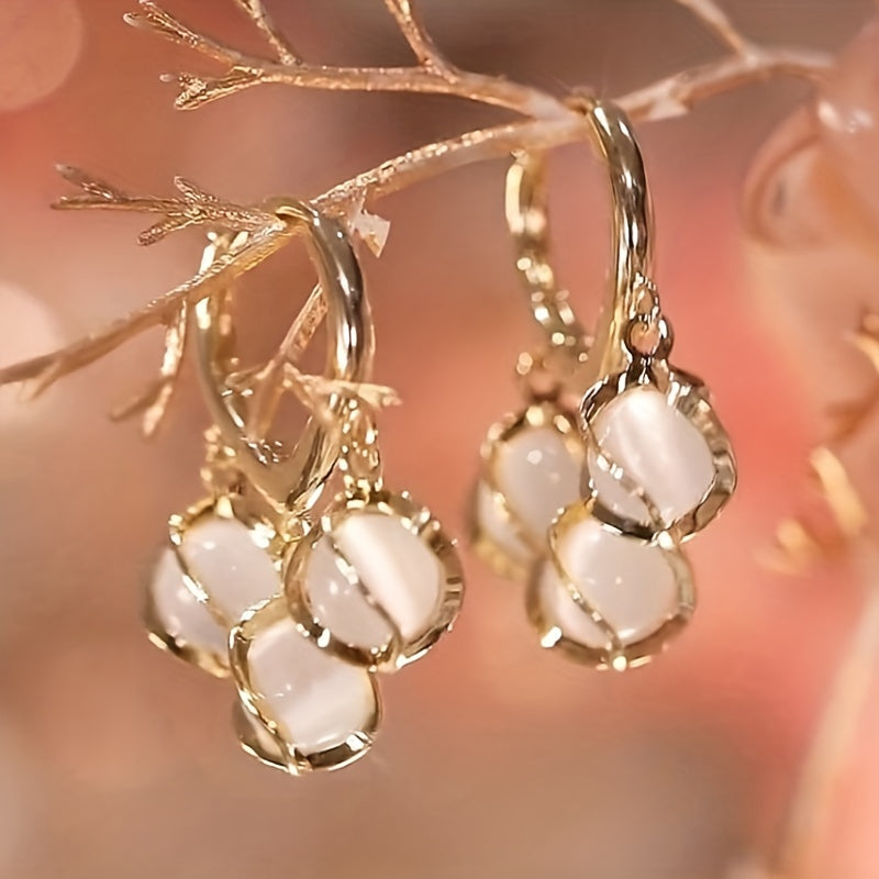 Flower Cat Eye Stone Ear Buckle Style Love Earrings