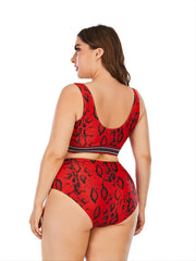 Leopard Print High Waist Bikini Set Women's Plus Size Swimsuit Set