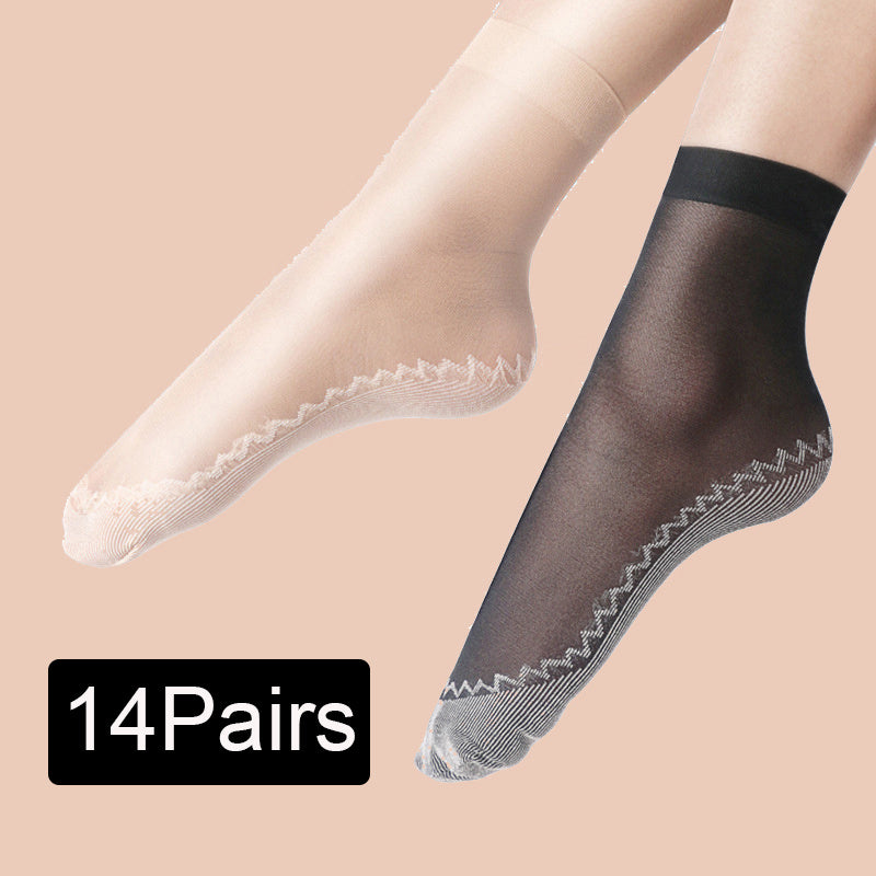 14 Pairs Lace Mesh Socks Non Slip Women's Stockings