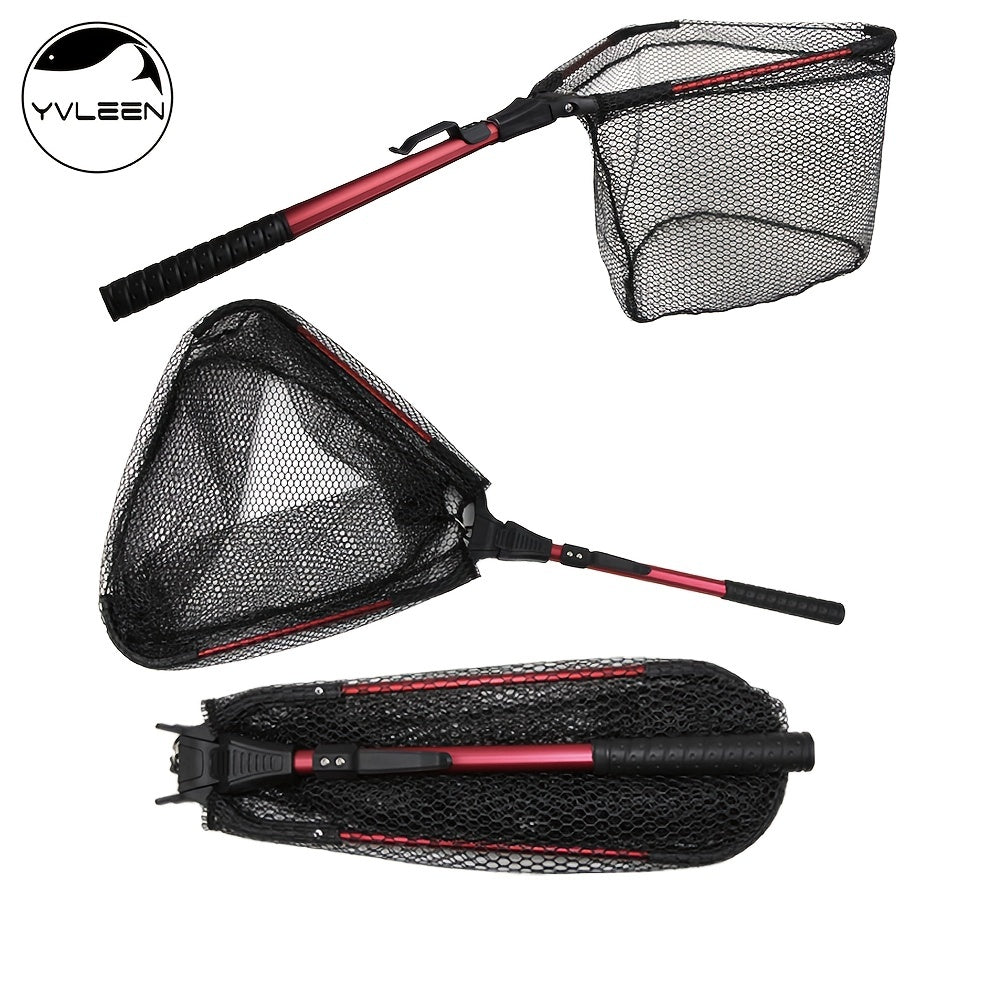 YVLEEN Folding Fishing Net Aluminum Telescopic Pole Nylon Mesh 16 Hoop Size