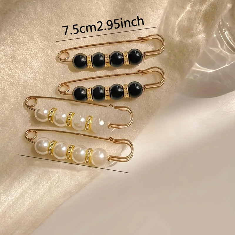 4pcs Faux Pearl Brooch Waist Pin Scarf Buckle Sweater Shawl Clips