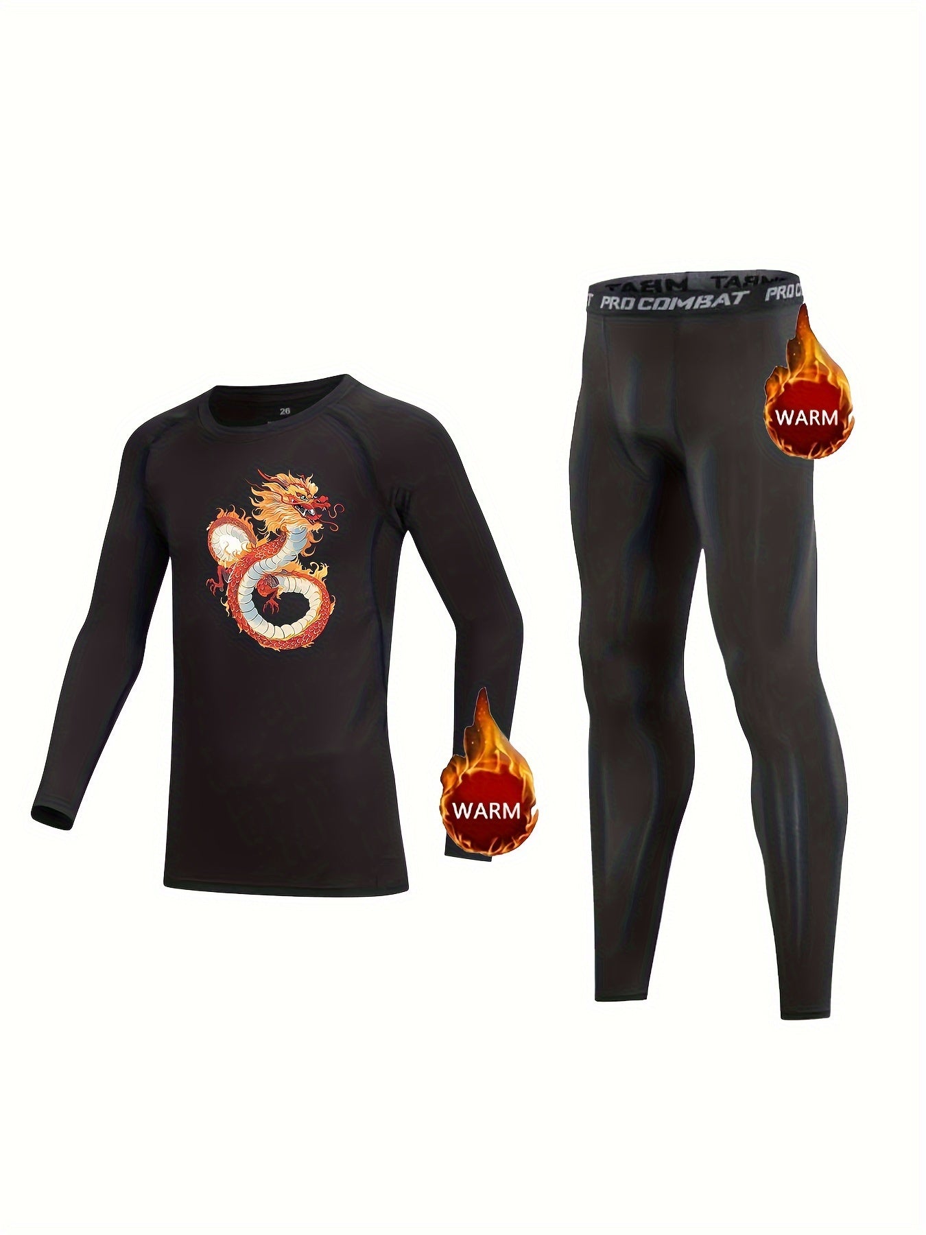 Kids Compression Fleece Sets Crew Neck Pullover Elastic Waist Pants Body con Bot