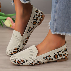 Leopard Print Square Toe Slip-On Loafers