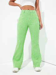 Green Houndstooth Bell Bottom Slim Fit High Waist Y2K Trousers Pants