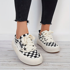 Women's Plaid Pattern Skate Shoes Lace Up Platform Sneakers