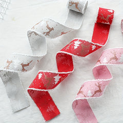 2m Christmas Snow Velvet Edge Ribbon Tree Decoration DIY Linen Ribbon