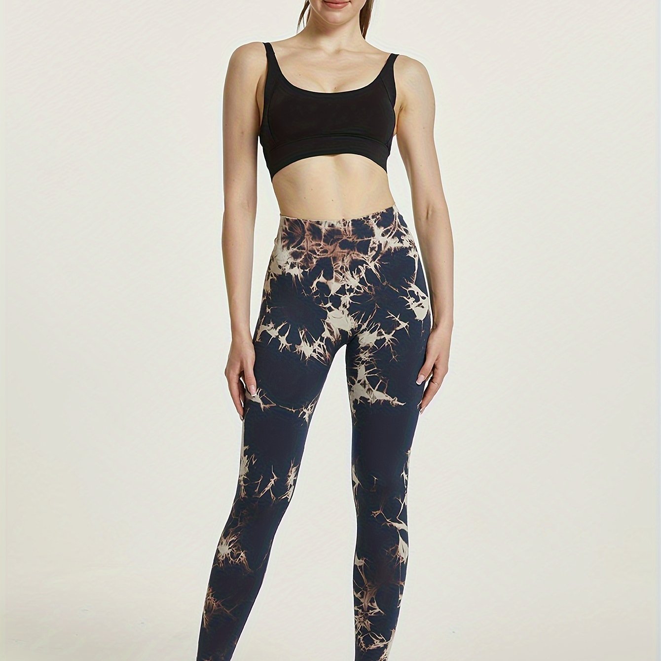 Navy Tie Dye Running Pants High Waisted Yoga Fitness Pants