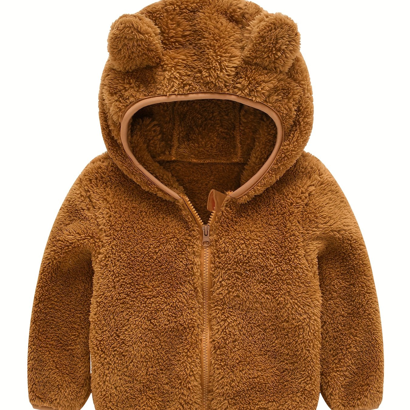 Baby Boys Hooded Plush Coat With Ears Zip Up Jacket