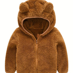 Baby Boys Hooded Plush Coat With Ears Zip Up Jacket