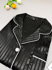 Striped Satin Pajama Set Long Sleeve Top & Pants Women's Sleepwear