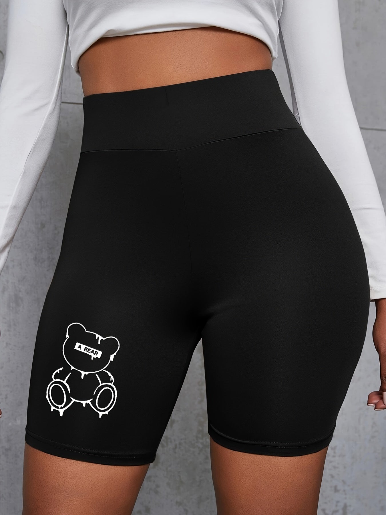 Teddy Bear Yoga Sports Shorts Workout Cartoon Print Casual Outdoor Shorts
