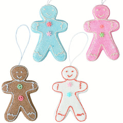 4pcs Macaron Colored Gingerbread Man Snowman Ornaments