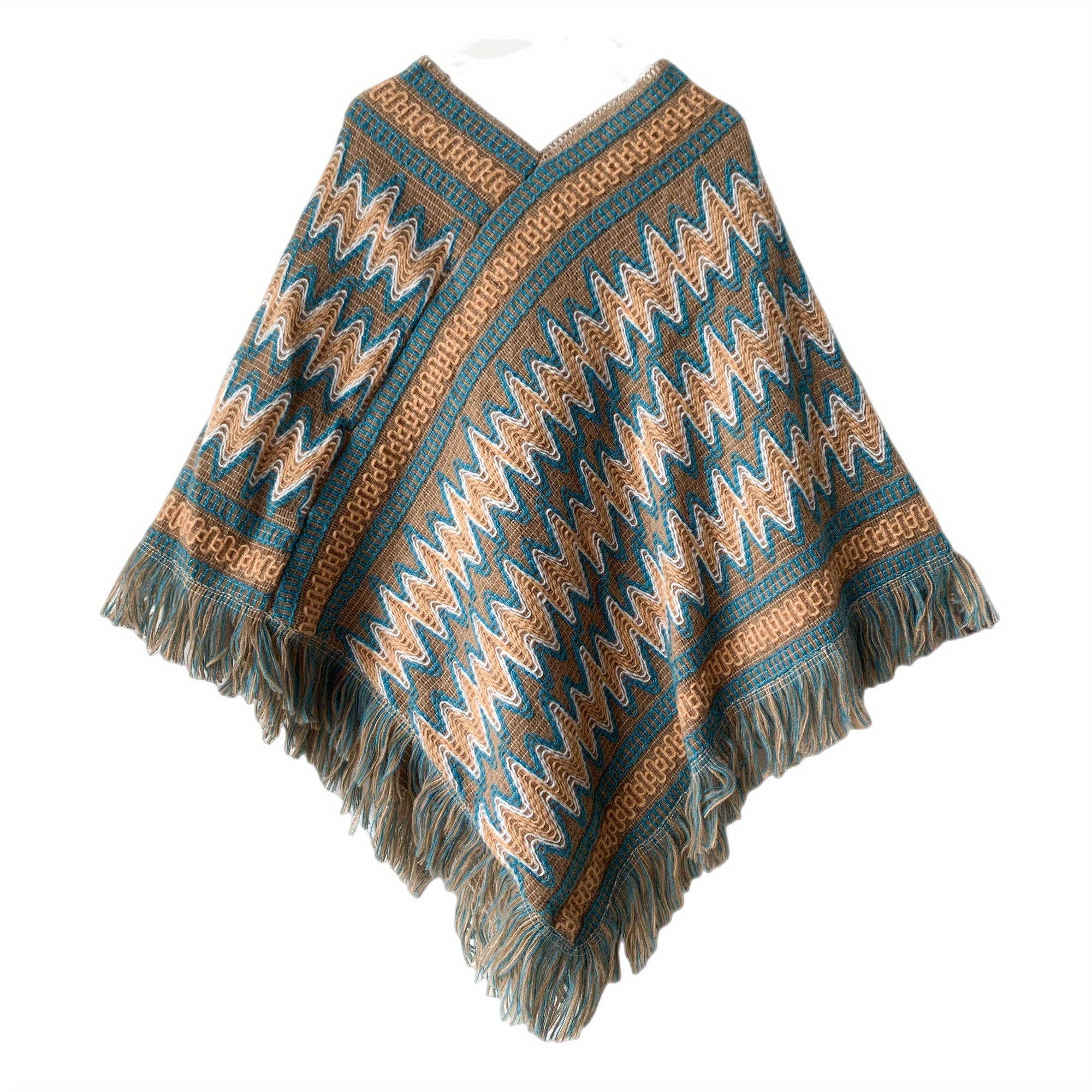 Boho Striped Shawl Contrast Fringed Blanket National Style Travel Shawl