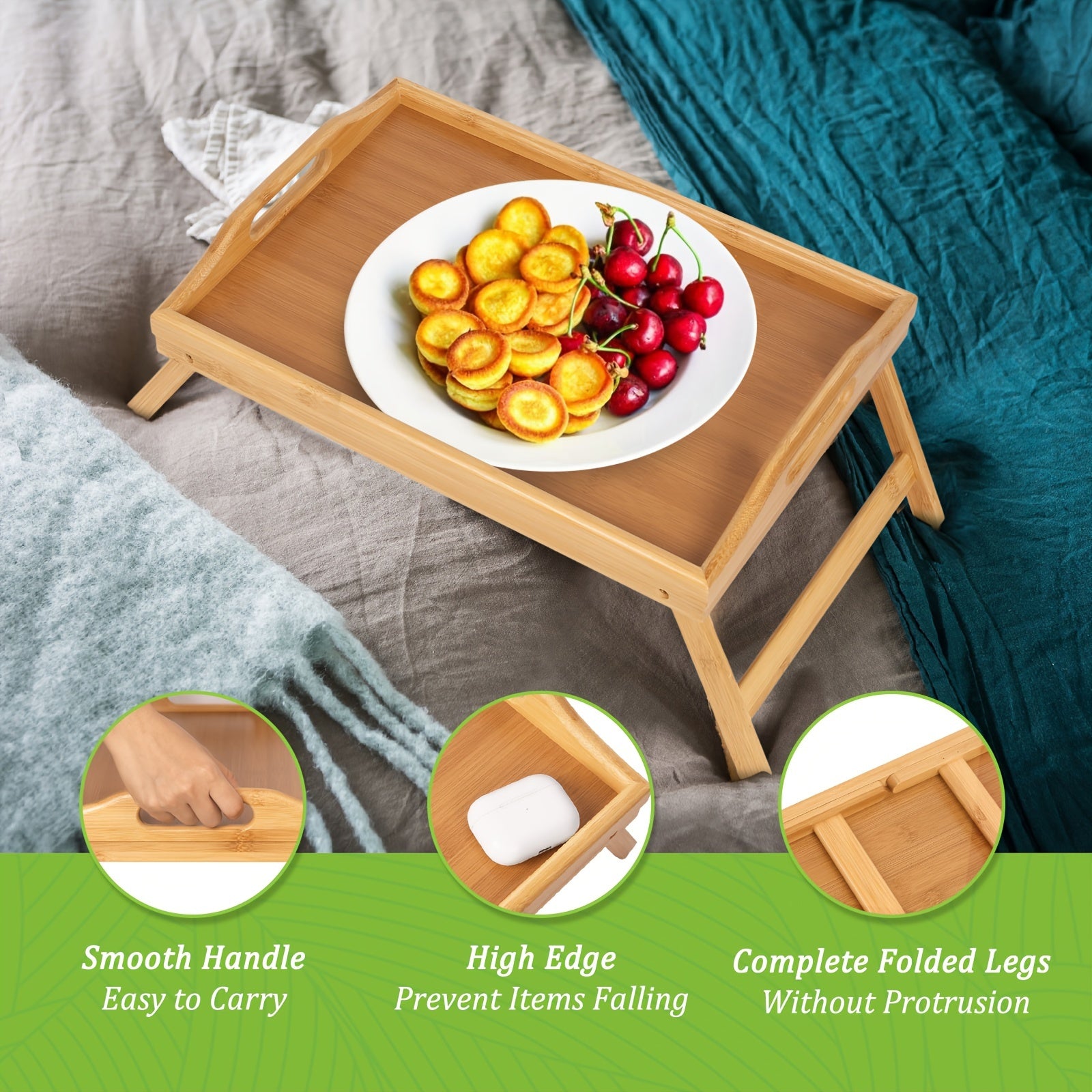 Wooden Bed Tray Table with Folding Legs - Breakfast in Bed or TV Table