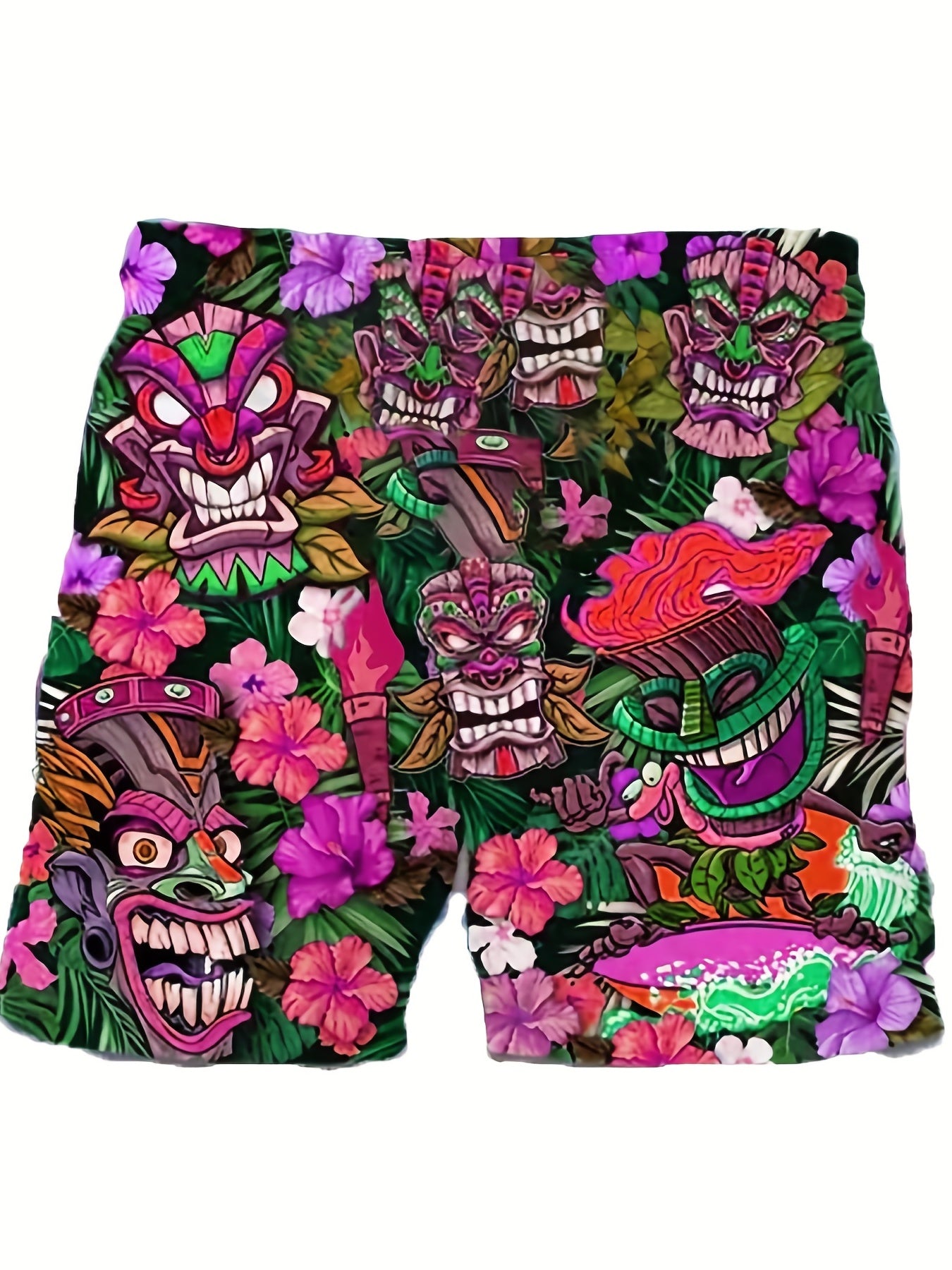 Cartoon Pattern Casual Stretch Drawstring Shorts Men's Pop Comfy Summer Shorts