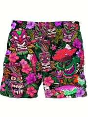 Cartoon Pattern Casual Stretch Drawstring Shorts Men's Pop Comfy Summer Shorts