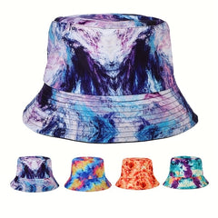 Boho Tie Dye Print Reversible Bucket Hat for Sun Protection
