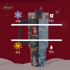 40oz Christmas Pattern Water Bottle Portable Insulated Cup