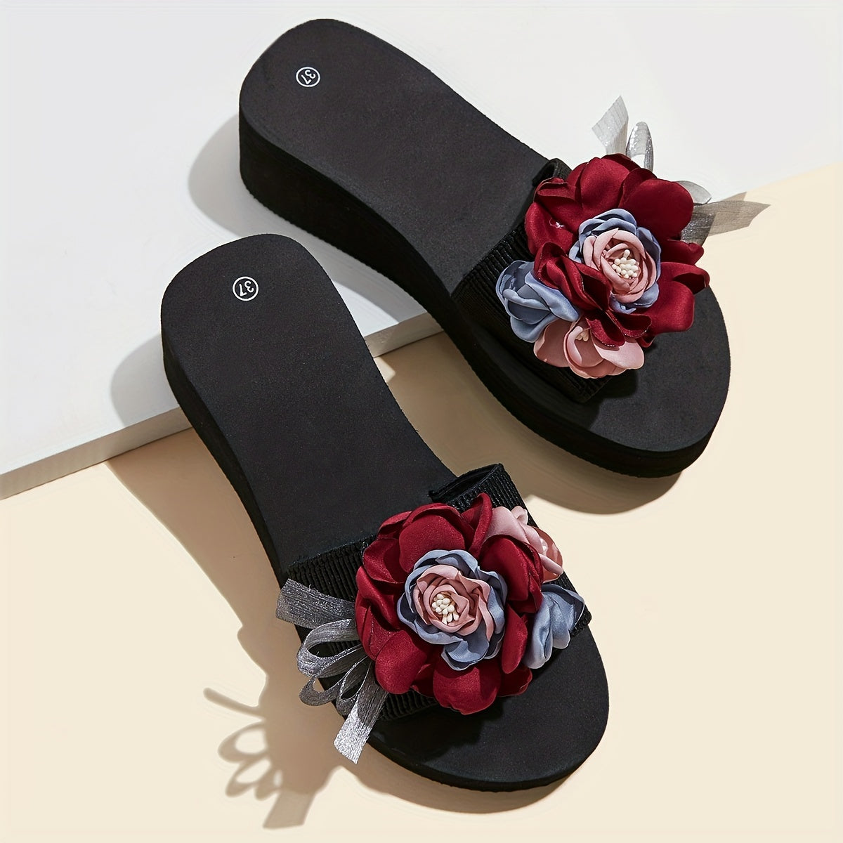 Women's Flower Sandals Slip On Thick Sole Non Slip Slides Shoes