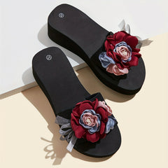 Women's Flower Sandals Slip On Thick Sole Non Slip Slides Shoes