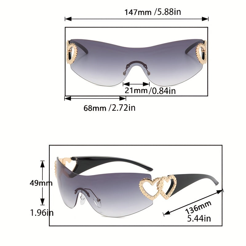 Y2K Heart Charm Sunglasses UV400 Gradient Rimless Glasses