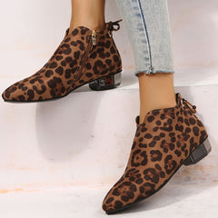 Women's Block Heel Short Boots Pointed Toe Side Zipper Comfortable Low Heel Boot