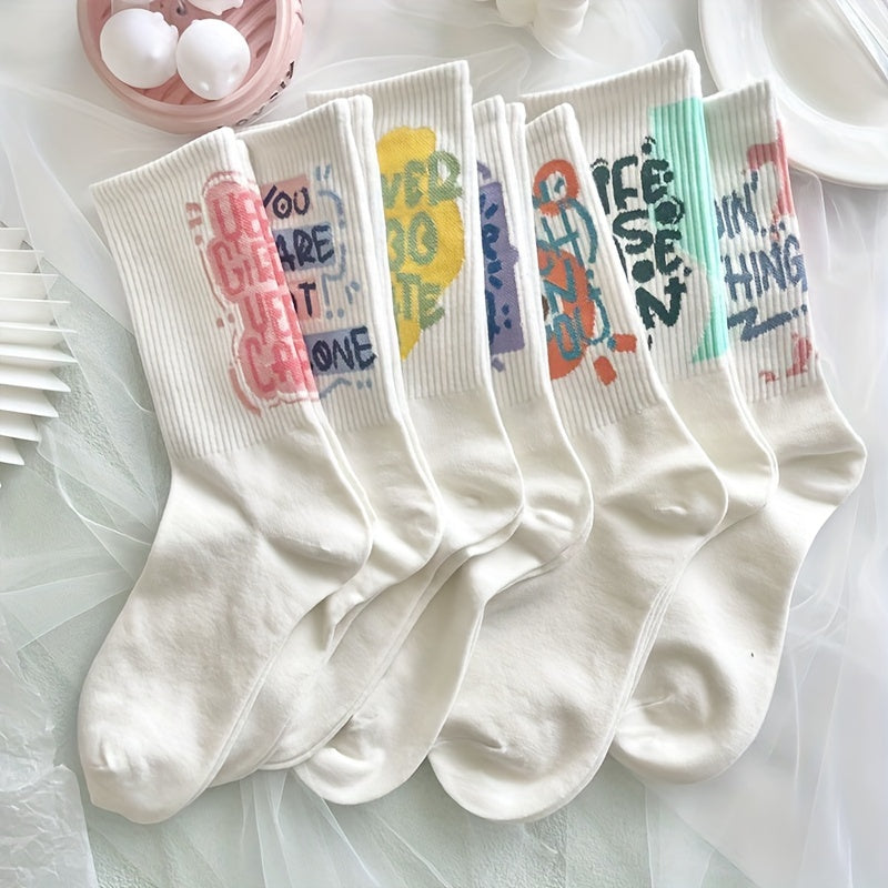 7 Pairs Letter Print Socks Women's Stockings