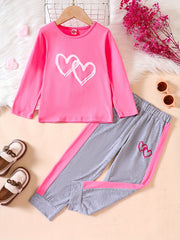 Girl's Heart Pattern Outfit 2pcs Set Spring Fall