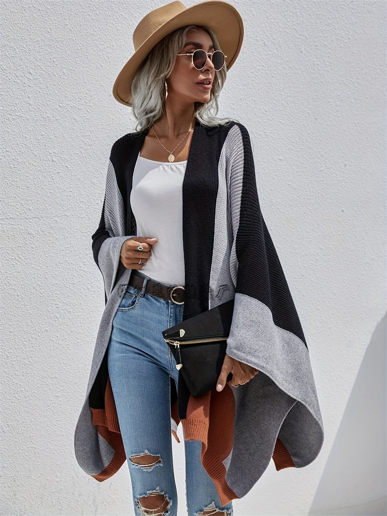 Colorblock Bat Sleeve Cardigan