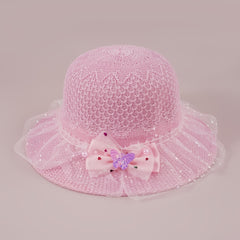 Girls Faux Pearl Bow Lace Hat Straw Sun Protection Kids Accessories