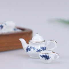 6pcs Dollhouse Porcelain Tea Set Flower Pattern