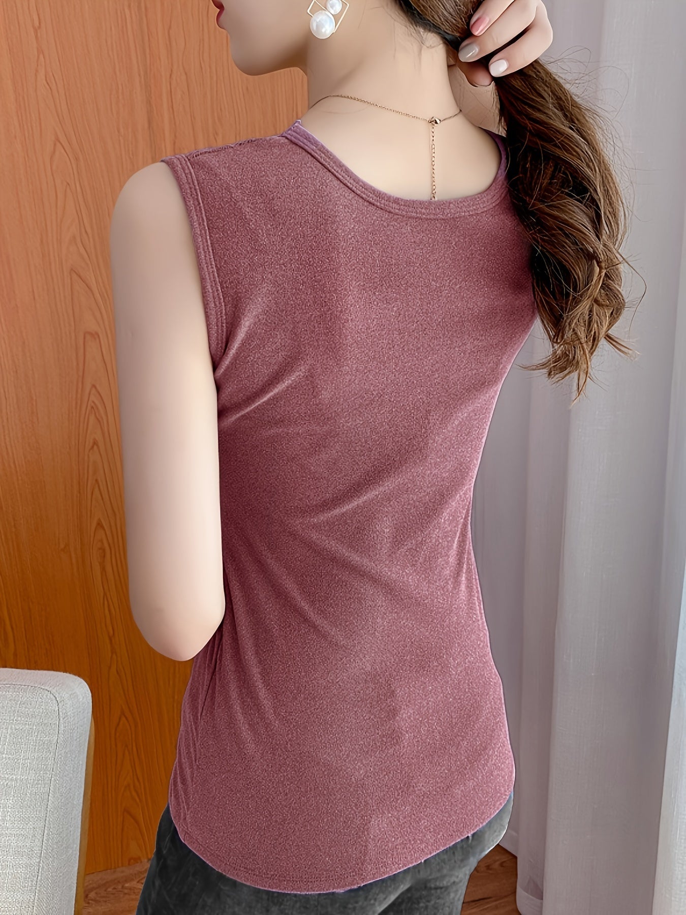 Lace Thermal V-Neck Top, Sleeveless